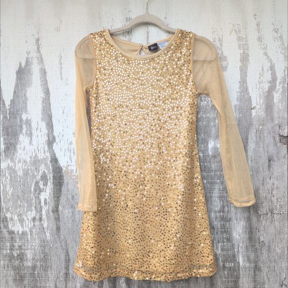 Vintage Y2K Disney Hannah Montana Sequin Mesh Slip Dress Girls 16 Metallic Gold - Picture 1 of 9